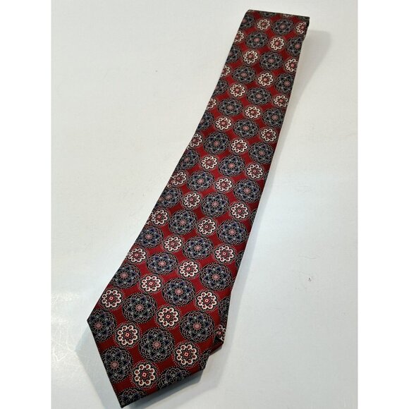 Jos. A Bank Men's Silk Necktie red geometric floral 58"L 3"W NWT - Picture 1 of 5